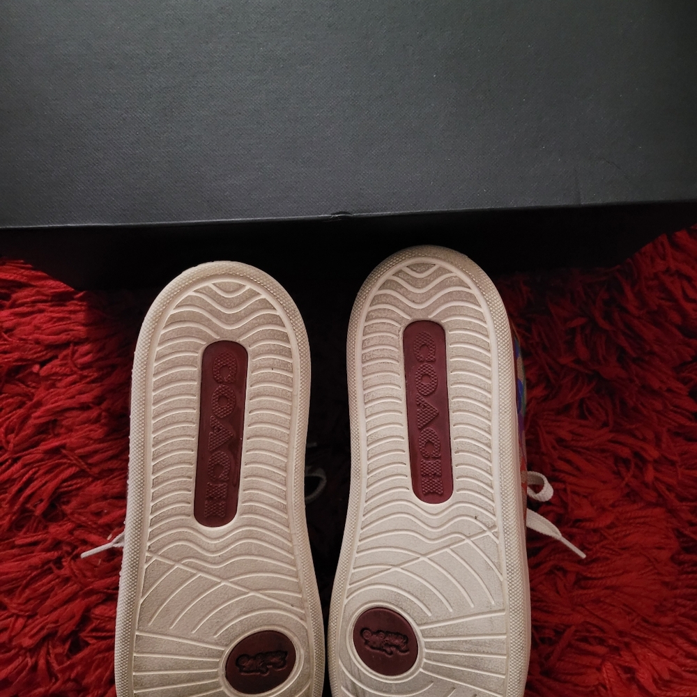Coach canva sneakers, women's size 10. Tan with rainbow C's. - Picture 4 of 4